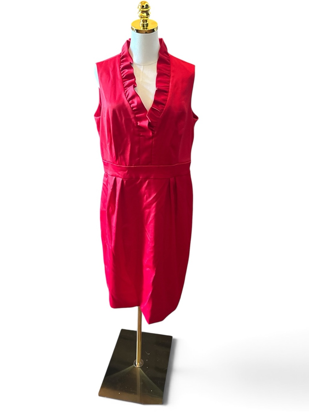 Jessica Howard Evening Sleeveless Ruffle V-Neck Sheath Dress in Red size 16